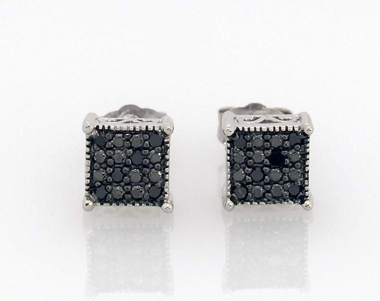 Black Diamond Earrings 1 10 Ct Tw Round Cut Sterling Silver